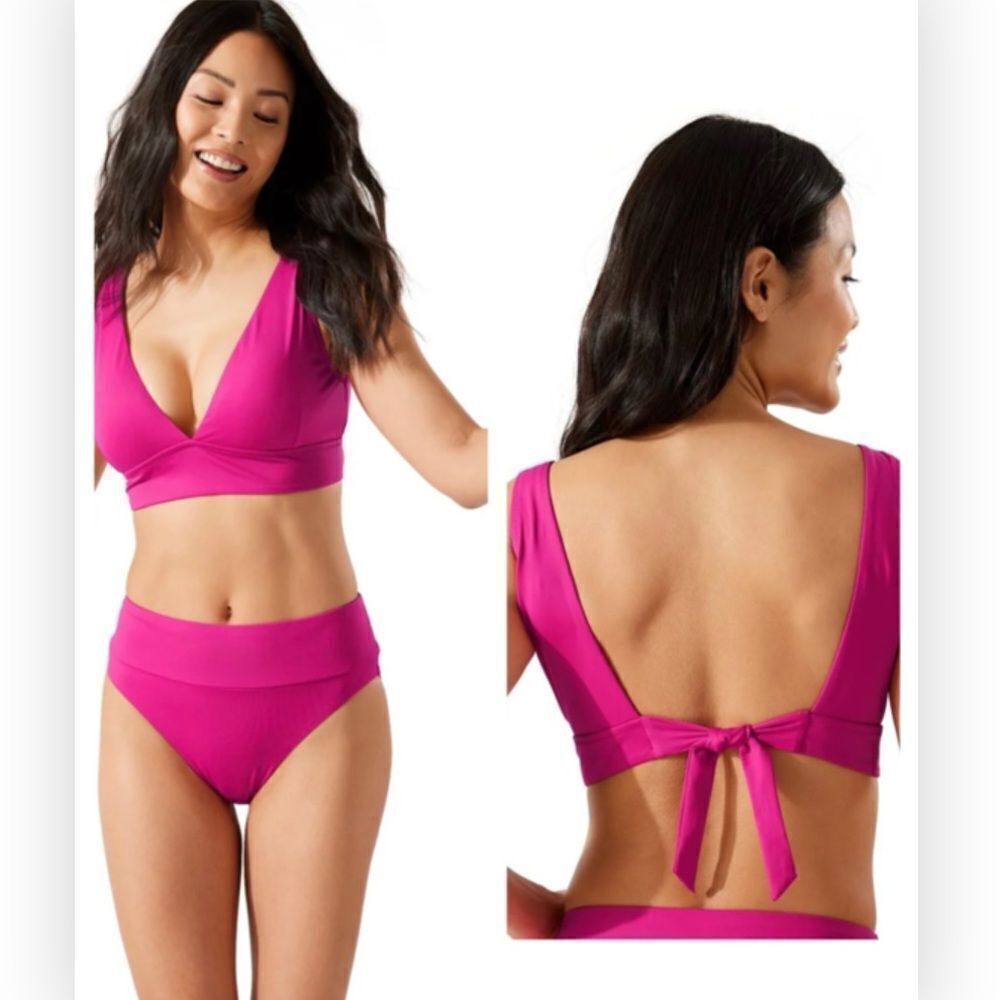 Tommy Bahama Palm V-Neck Swim Top XS magenta jewel NWT